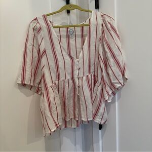 Blue Rain Striped Cotton Linen Top